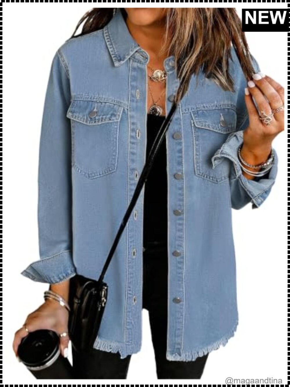 Oversized Distressed Denim Jacket Button Down Boyfriend Shacket